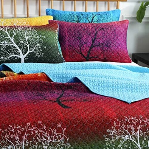 Swanson Beddings Rainbow Tree Bedspread Coverlet Quilt Set King | Reversible Microfiber thumbnail 4