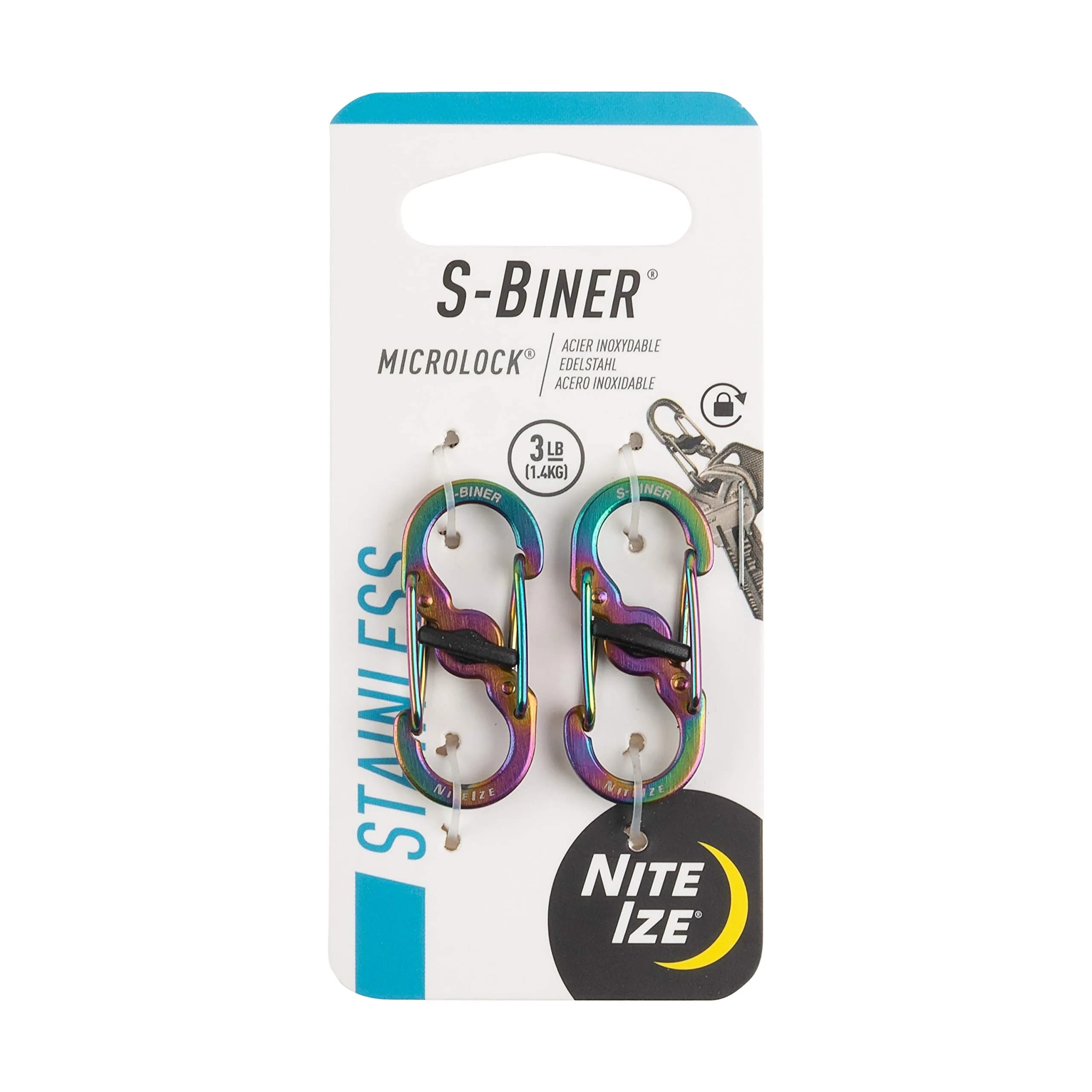 Nite Ize S-Biner MicroLock Locking Keychain Carabiner, Spectrum | Twist Lock Stainless Steel Key Clip