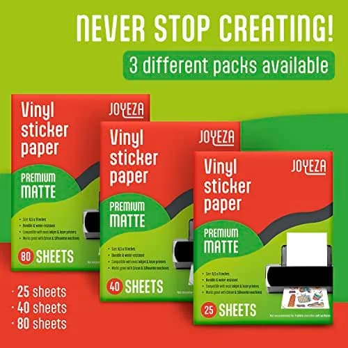 JOYEZA Premium Printable Vinyl Sticker Paper for Inkjet Printer - 25 Sheets Matte White Waterproof, Dries Quickly Vivid Colors, Holds Ink well- Tear Resistant thumbnail 6