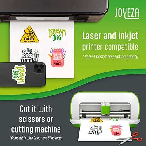 JOYEZA Premium Printable Vinyl Sticker Paper for Inkjet Printer - 25 Sheets Matte White Waterproof, Dries Quickly Vivid Colors, Holds Ink well- Tear Resistant thumbnail 3