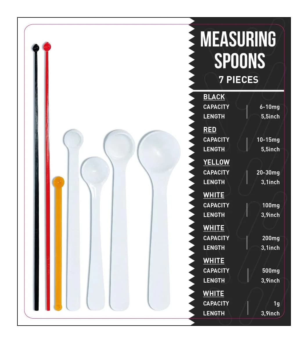 Extrakt Manufaktur Hamburg Milligram Measuring Spoons Set of 7 | 6 mg to 1g Dosing Spoons - main product image