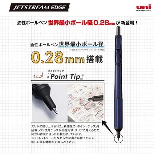 Uni Jetstream EDGE 0.28mm Ballpoint Pen, Navy Body, Black Ink | Ultra-Fine Line for Precise Writing thumbnail 4