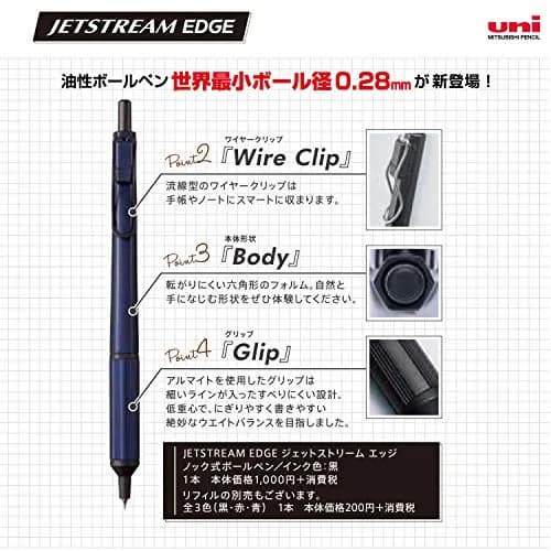 Uni Jetstream EDGE 0.28mm Ballpoint Pen, Navy Body, Black Ink | Ultra-Fine Line for Precise Writing thumbnail 5