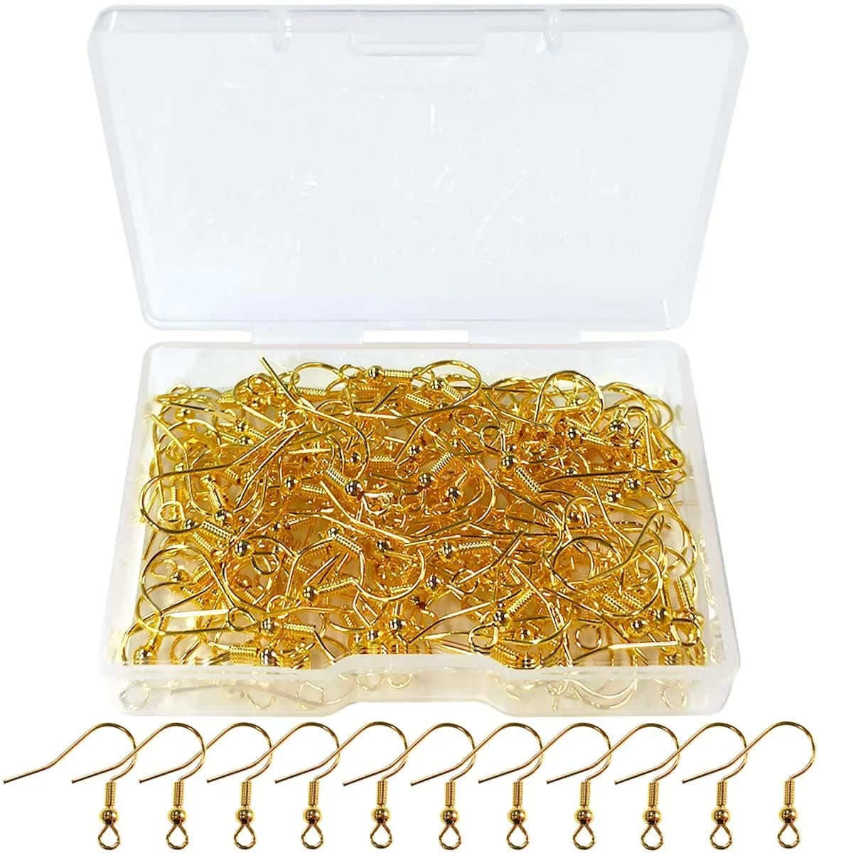 TTSAM Gold Plated Earring Hooks with Ball and Coil, Hypoallergenic Ear Wires for Jewelry Making | 120 Pcs (19x18mm) — gold
