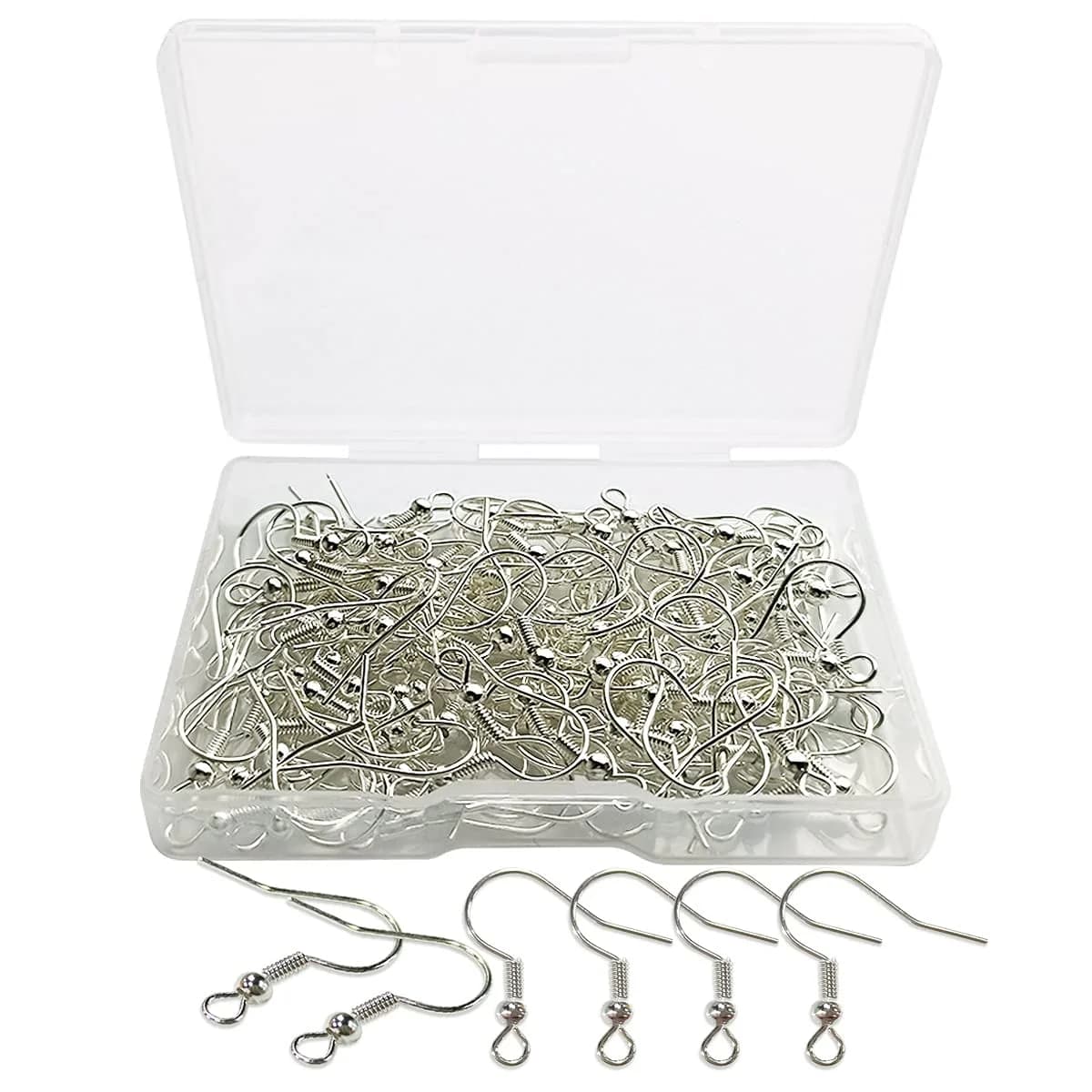 TTSAM Silver Plated Earring Hooks with Ball and Coil, Hypoallergenic Alloy Ear Wires (120 Pcs, 19x18 mm) — silver