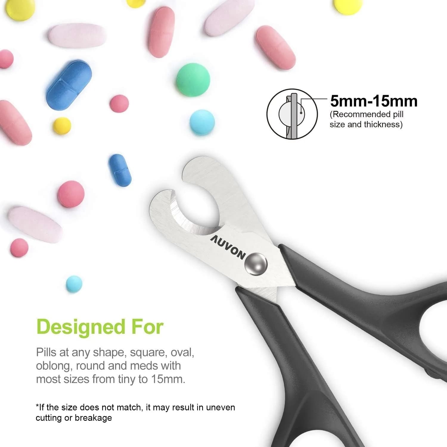 AUVON Scissors-Shaped Pill Cutter Black | FDA Approved, Doctor Recommended for Easy Tablet Splitting - view 3