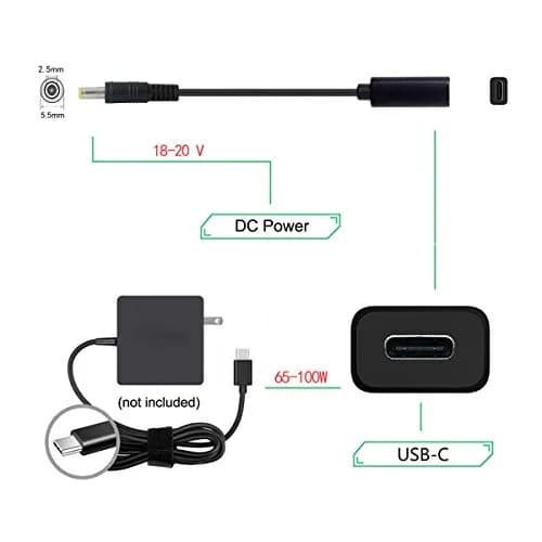 cablecc USB-C Female to DC 5.5x2.5mm PD Charge Cable 20cm (0.65ft) | Powers 18-20V Laptops from USB-C Charger thumbnail 7