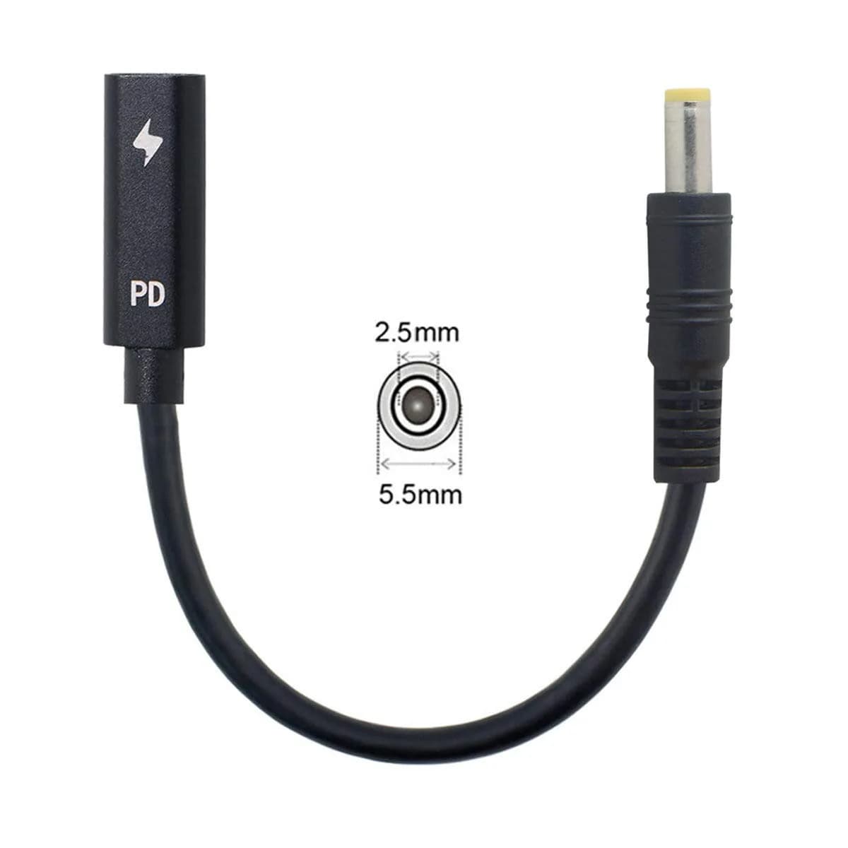 cablecc USB-C Female to DC 5.5x2.5mm PD Charge Cable 20cm (0.65ft) | Powers 18-20V Laptops from USB-C Charger - view 8