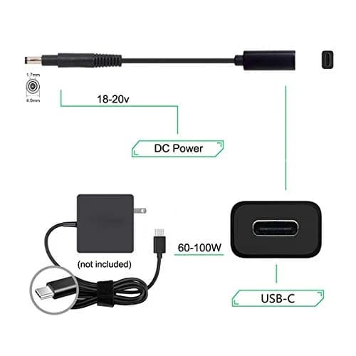 cablecc USB-C Female to DC 4.8x1.7mm PD Charge Cable 0.2m | 65W Power Delivery for HP Laptops thumbnail 3