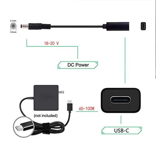 cablecc USB-C Female to DC 5.5x2.1mm PD Charge Cable 20cm (0.65ft) | Powers Laptops 18-20V thumbnail 4