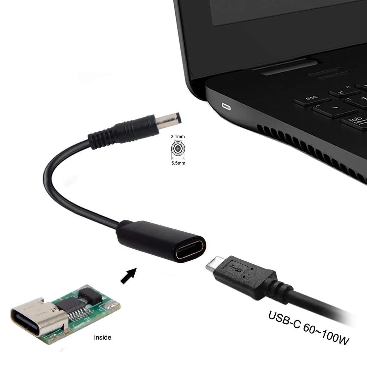 cablecc USB-C Female to DC 5.5x2.1mm PD Charge Cable 20cm (0.65ft) | Powers Laptops 18-20V - view 5