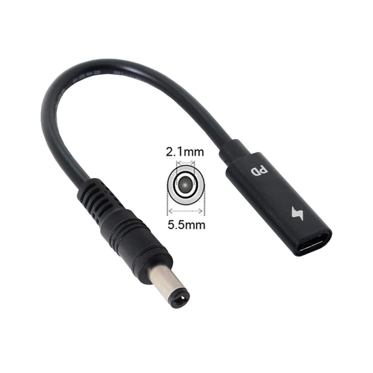 cablecc USB-C Female to DC 5.5x2.1mm PD Charge Cable 20cm (0.65ft) | Powers Laptops 18-20V - view 2