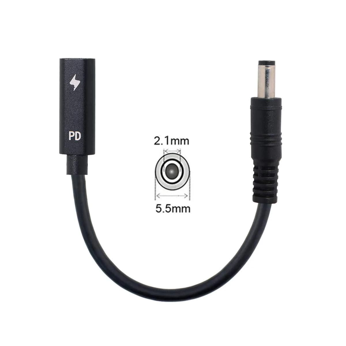 cablecc USB-C Female to DC 5.5x2.1mm PD Charge Cable 20cm (0.65ft) | Powers Laptops 18-20V - view 3