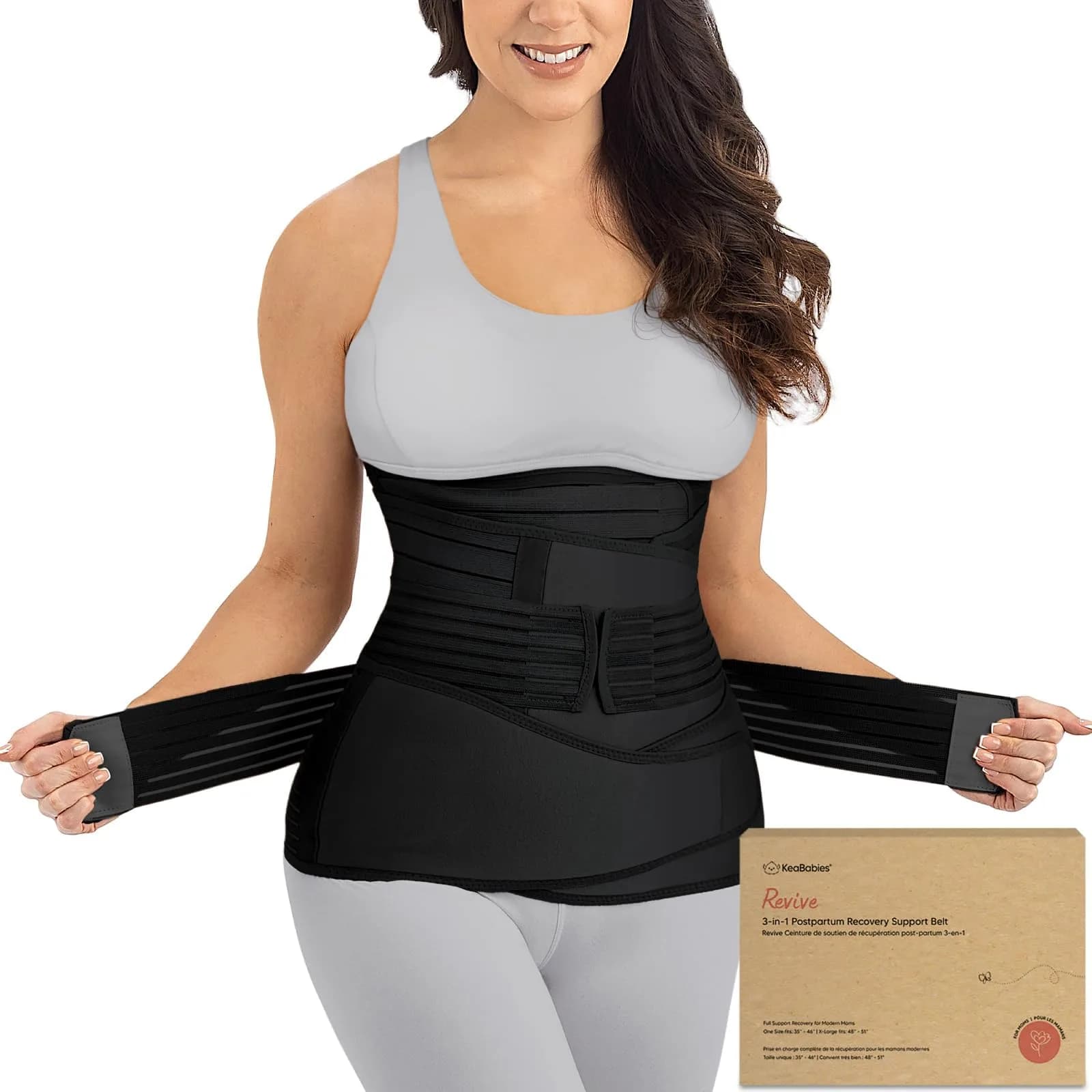 KeaBabies Revive 3-in-1 Postpartum Belly Support Recovery Wrap Band Midnight Black XL | Supports Core & Pelvis