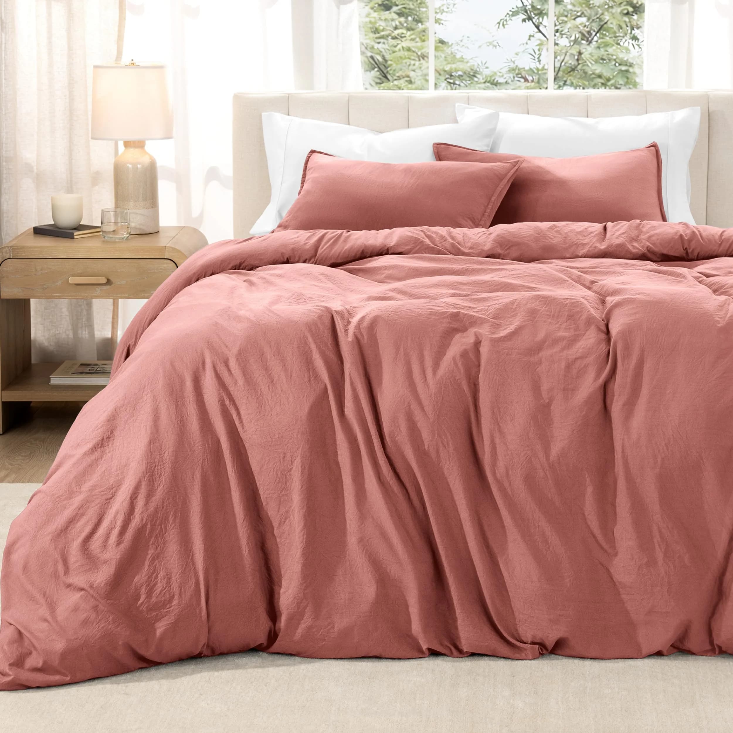Bare Home Washed Duvet Cover Set 1800 Ultra-Soft (Twin/Twin XL, Dusty Rose) | Premium Microfiber Bedding - main product image