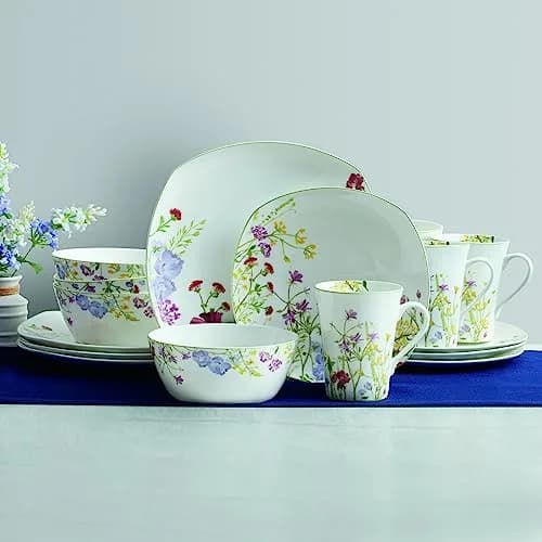 Mikasa Wildflower Garden Bone China Dinnerware Set, 16-Piece Service for 4, Square Plates and Bowls with Mugs | Floral Design thumbnail 7