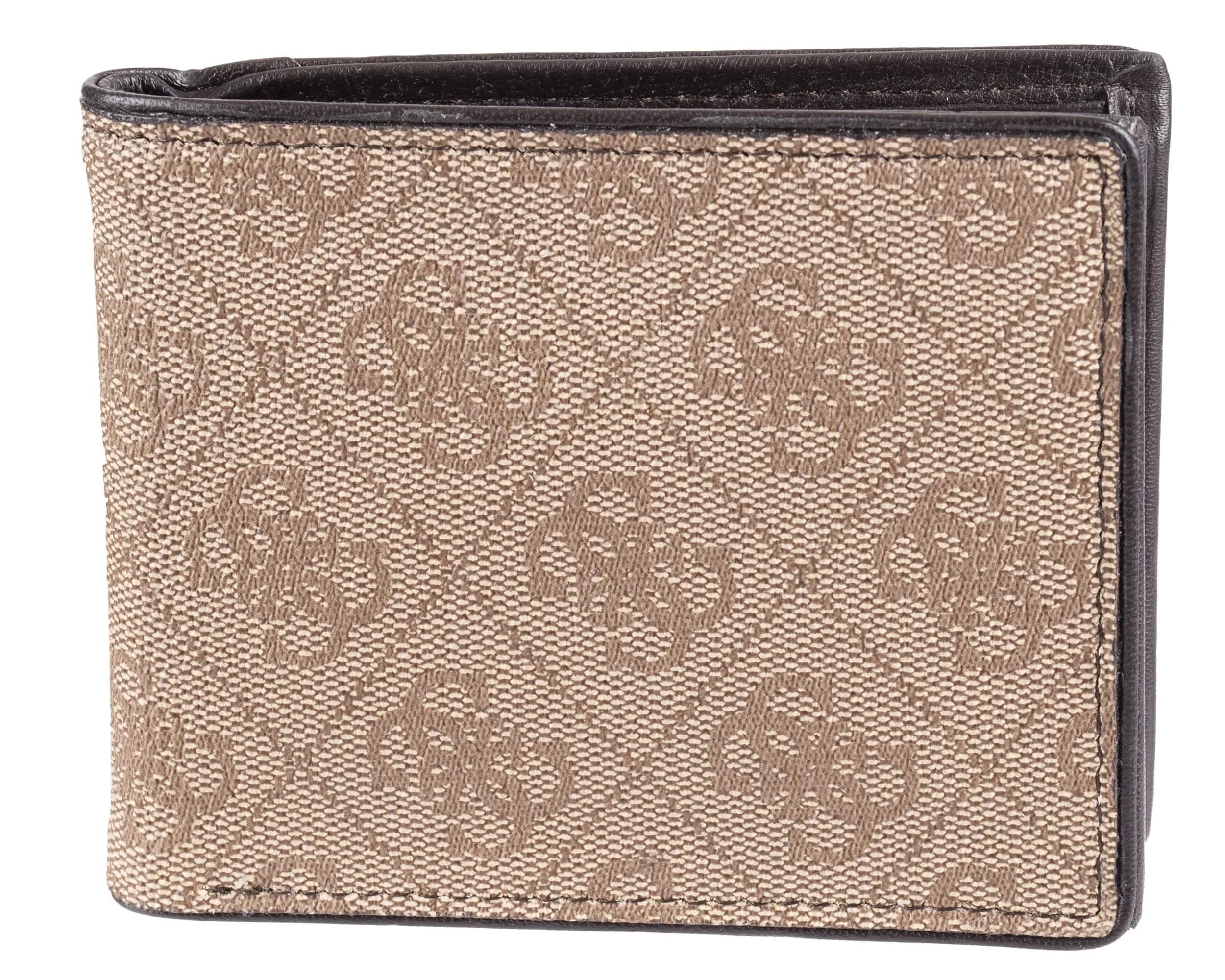 GUESS Men's Brown/Brown Logo Slim Bifold Leather Wallet | RFID Blocking, 6 Card Slots, ID Window - main product image