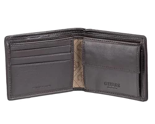 GUESS Men's Brown/Brown Logo Slim Bifold Leather Wallet | RFID Blocking, 6 Card Slots, ID Window thumbnail 4