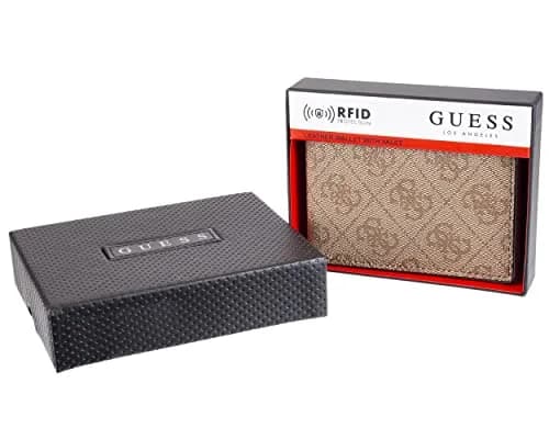 GUESS Men's Brown/Brown Logo Slim Bifold Leather Wallet | RFID Blocking, 6 Card Slots, ID Window thumbnail 3