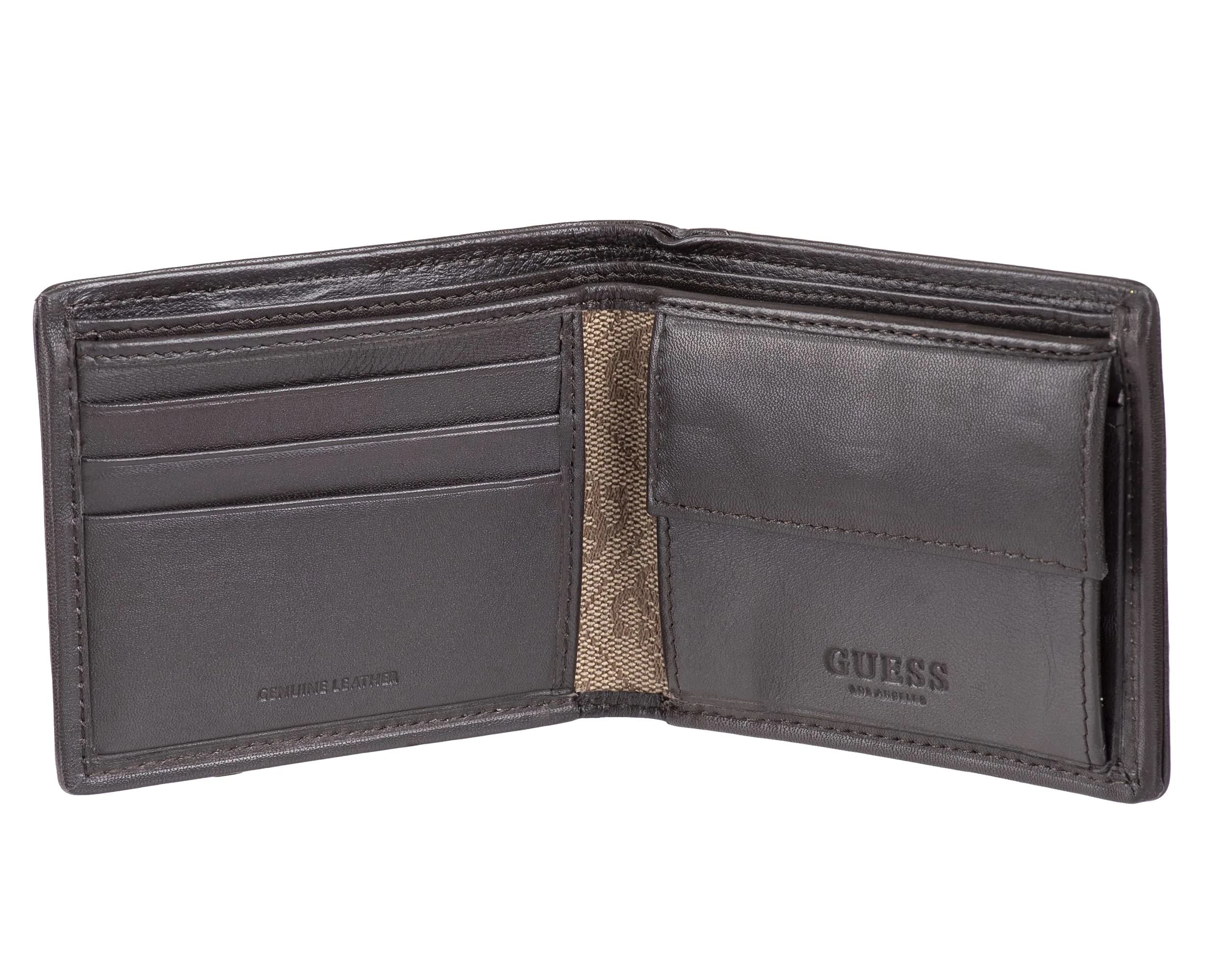GUESS Men's Brown/Brown Logo Slim Bifold Leather Wallet | RFID Blocking, 6 Card Slots, ID Window thumbnail 4