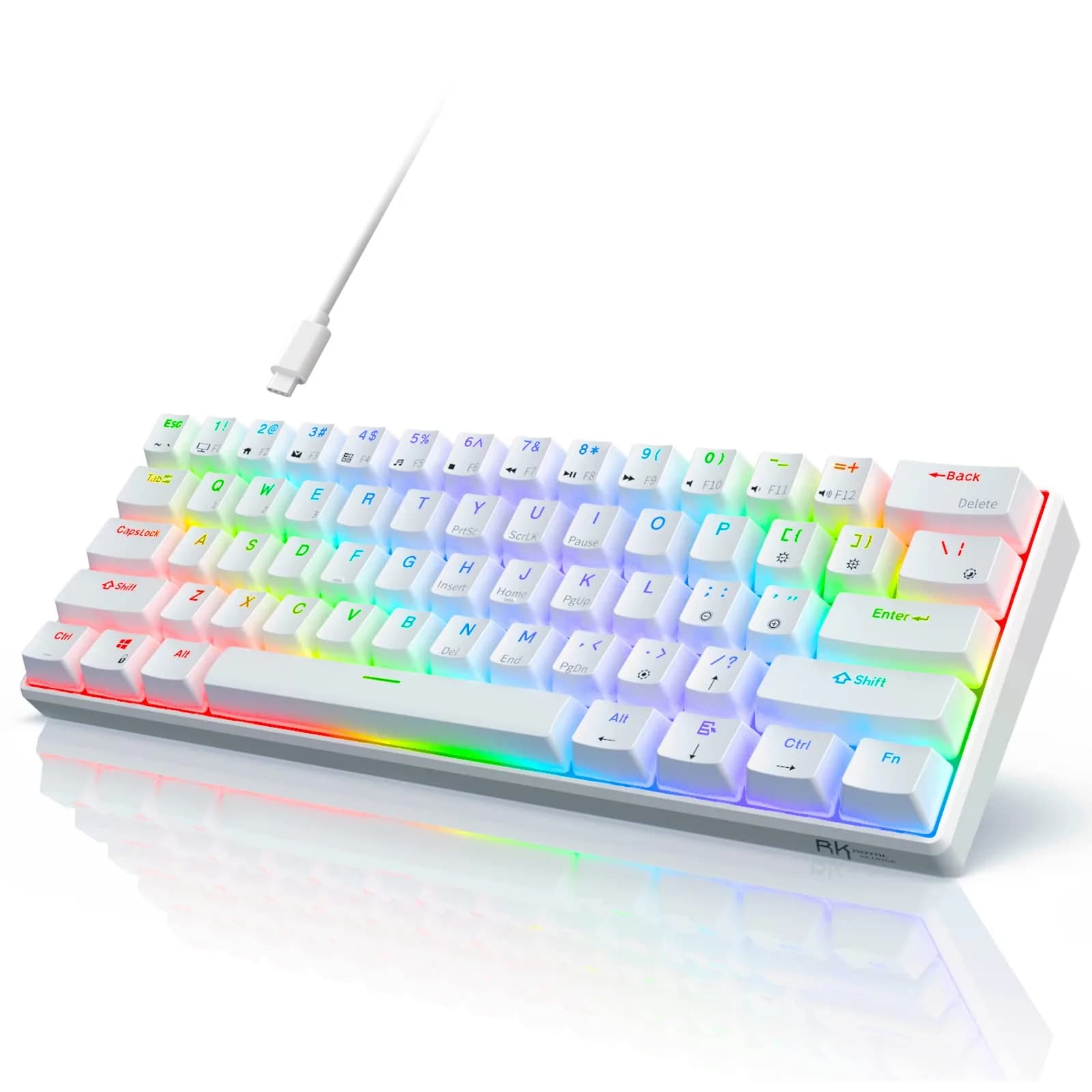 RK ROYAL KLUDGE RK61 Wired 60% Mechanical Gaming Keyboard with Brown Switches, RGB Backlit, Hot-Swappable, 61 Keys, White | Programmable QMK/VIA - main product image