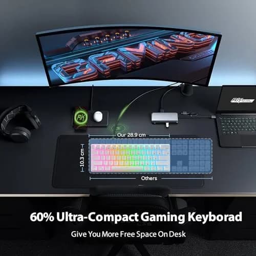 RK ROYAL KLUDGE RK61 Wired 60% Mechanical Gaming Keyboard with Brown Switches, RGB Backlit, Hot-Swappable, 61 Keys, White | Programmable QMK/VIA thumbnail 5