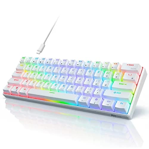 RK ROYAL KLUDGE RK61 Wired 60% Mechanical Gaming Keyboard with Brown Switches, RGB Backlit, Hot-Swappable, 61 Keys, White | Programmable QMK/VIA thumbnail 1