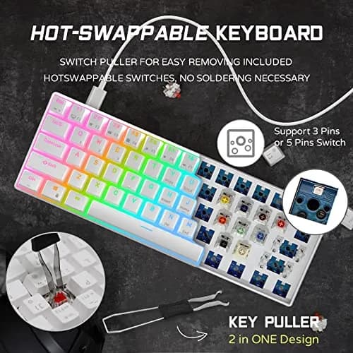RK ROYAL KLUDGE RK61 Wired 60% Mechanical Gaming Keyboard with Brown Switches, RGB Backlit, Hot-Swappable, 61 Keys, White | Programmable QMK/VIA thumbnail 3