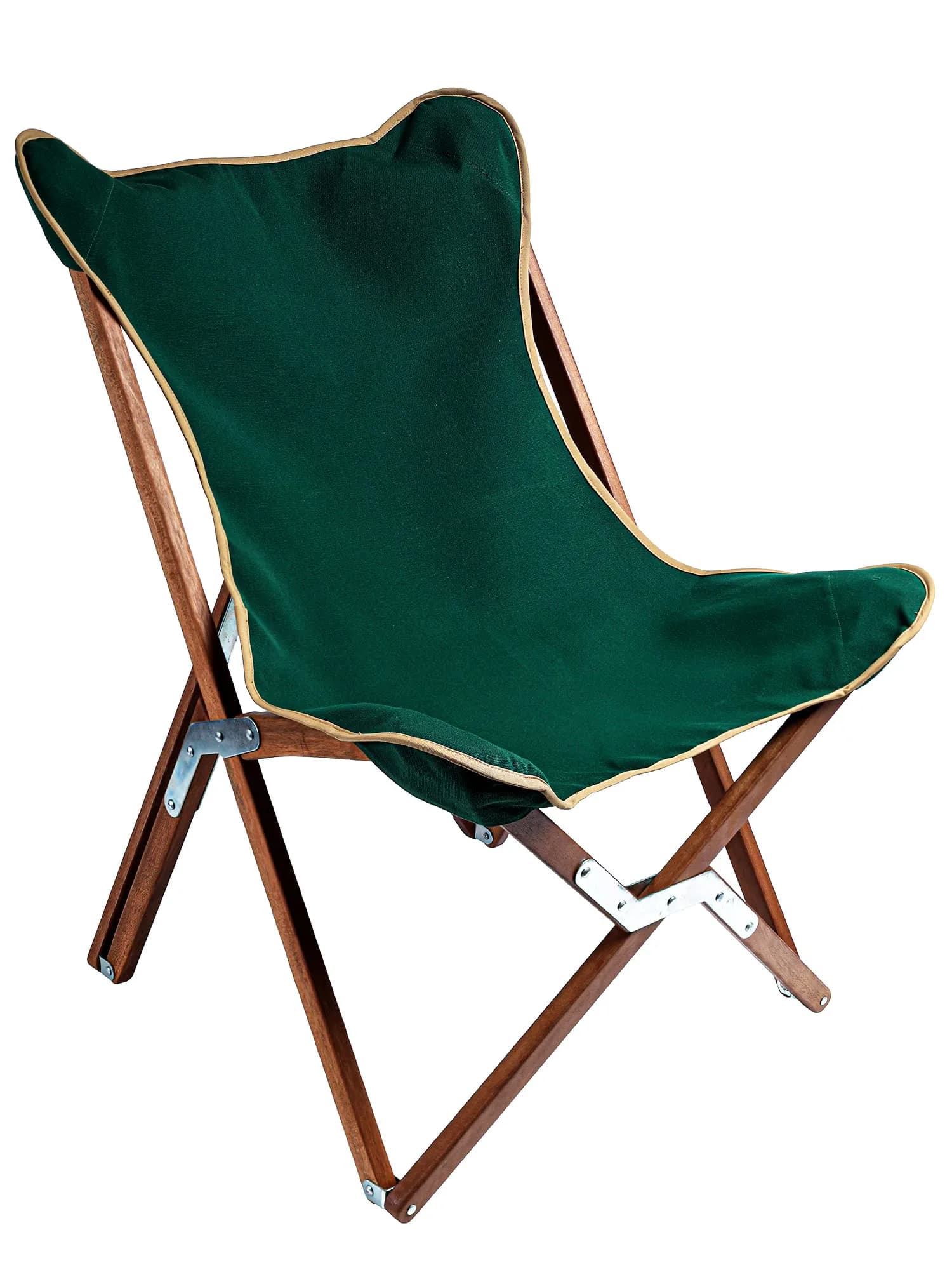 BYER OF MAINE Pangean Butterfly Chair, Easy-Fold Hardwood Sling Chair, 81cm (32") H x 58cm (23") W x 69cm (27") D — Forest Green