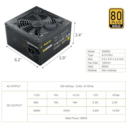 Segotep 650W Power Supply 80 Plus Gold Certified | Non-Modular Gaming PSU with 4 PCIe Connectors (120mm Fan) thumbnail 6