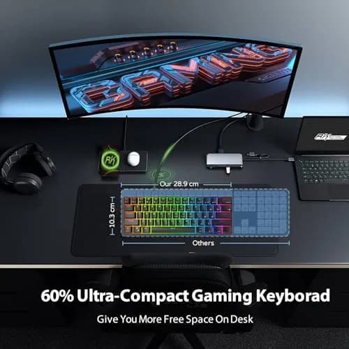 RK ROYAL KLUDGE RK61 Wired 60% Mechanical Gaming Keyboard with Hot-Swappable Blue Switches & RGB Backlighting | Programmable QMK/VIA thumbnail 5