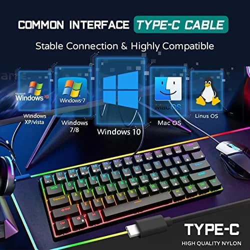 RK ROYAL KLUDGE RK61 Wired 60% Mechanical Gaming Keyboard with Hot-Swappable Blue Switches & RGB Backlighting | Programmable QMK/VIA thumbnail 6