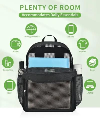 MAY TREE Heavy Duty Mesh Backpack, Black | Water-Resistant, Spacious & Lightweight for Outdoor & Daily Use thumbnail 5