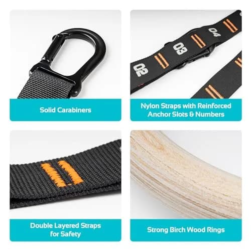 Vulken Wooden Gymnastic Rings with Adjustable Numbered Straps | 1.1'' Olympic Rings for Core & Bodyweight Training thumbnail 5