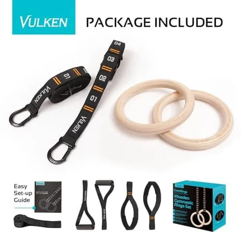 Vulken Wooden Gymnastic Rings with Adjustable Numbered Straps | 1.1'' Olympic Rings for Core & Bodyweight Training thumbnail 7