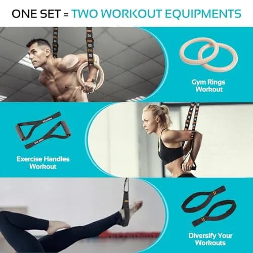Vulken Wooden Gymnastic Rings with Adjustable Numbered Straps | 1.1'' Olympic Rings for Core & Bodyweight Training thumbnail 4