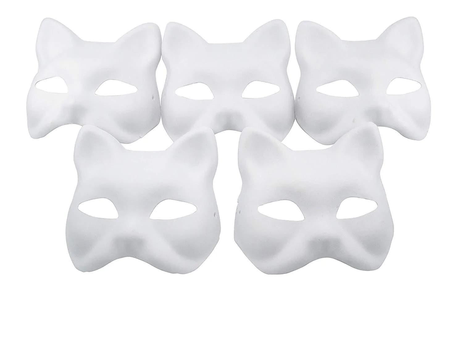 NeverGarden 5pcs White Fox Mask DIY Paintable Cosplay Accessories | Unisex Adult Half Face Masks — White