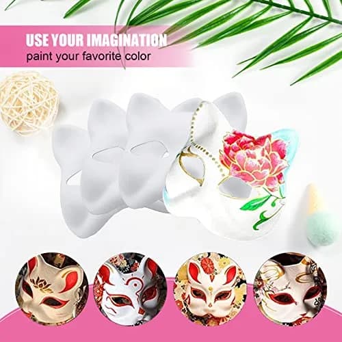NeverGarden 5pcs White Fox Mask DIY Paintable Cosplay Accessories | Unisex Adult Half Face Masks thumbnail 4