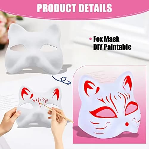 NeverGarden 5pcs White Fox Mask DIY Paintable Cosplay Accessories | Unisex Adult Half Face Masks thumbnail 3