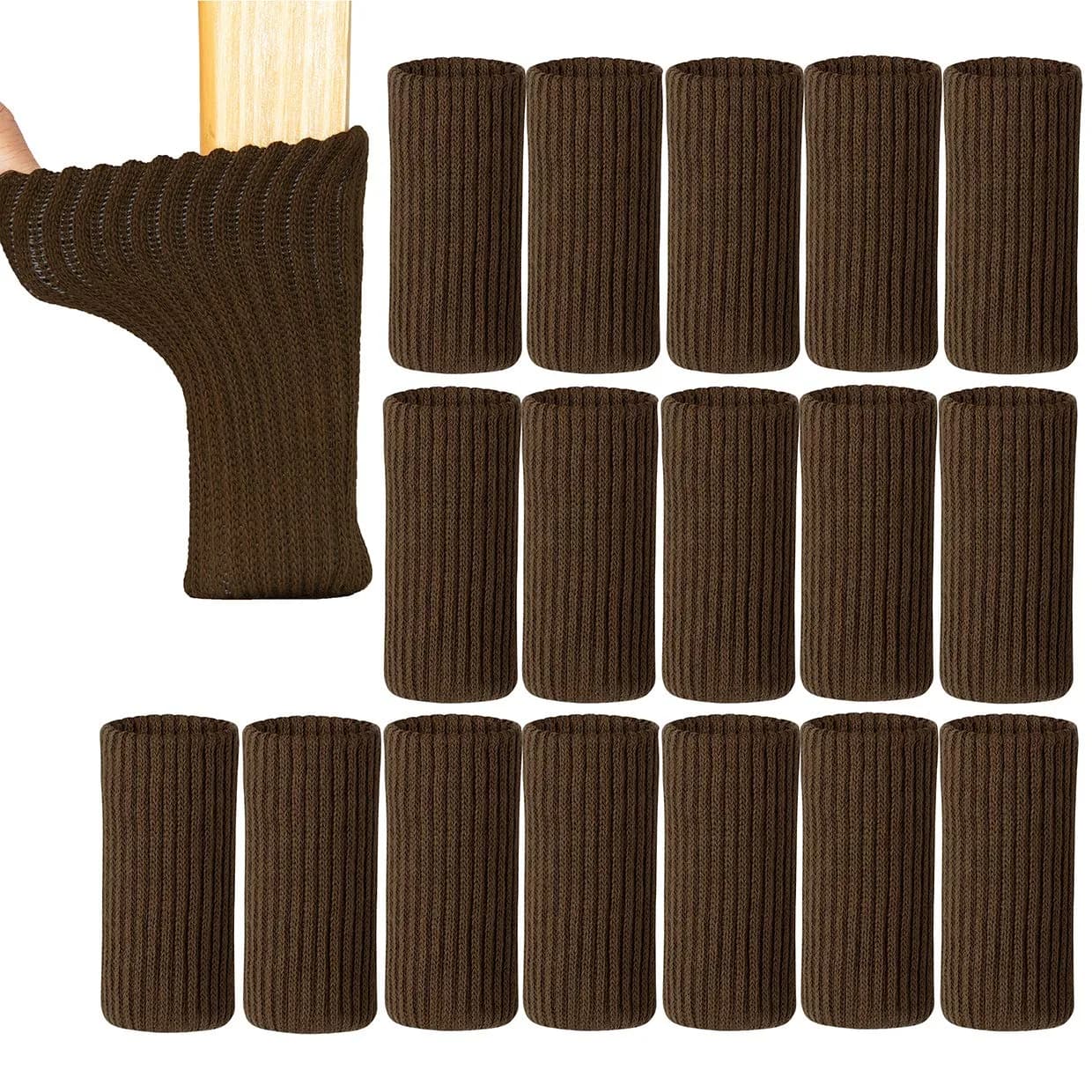 UrsoKuz Furniture Leg Socks 24PCS | Non-Slip Knitted Chair Protectors for Hardwood Floors, Girth 2.7"-7" | Reusable Floor Protectors — 24 Pcs Brown