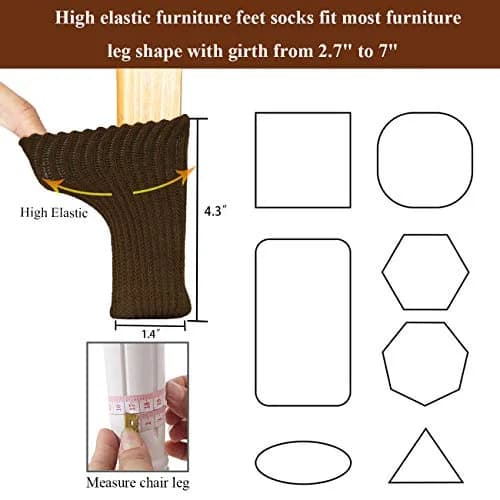 UrsoKuz Furniture Leg Socks 24PCS | Non-Slip Knitted Chair Protectors for Hardwood Floors, Girth 2.7"-7" | Reusable Floor Protectors thumbnail 3