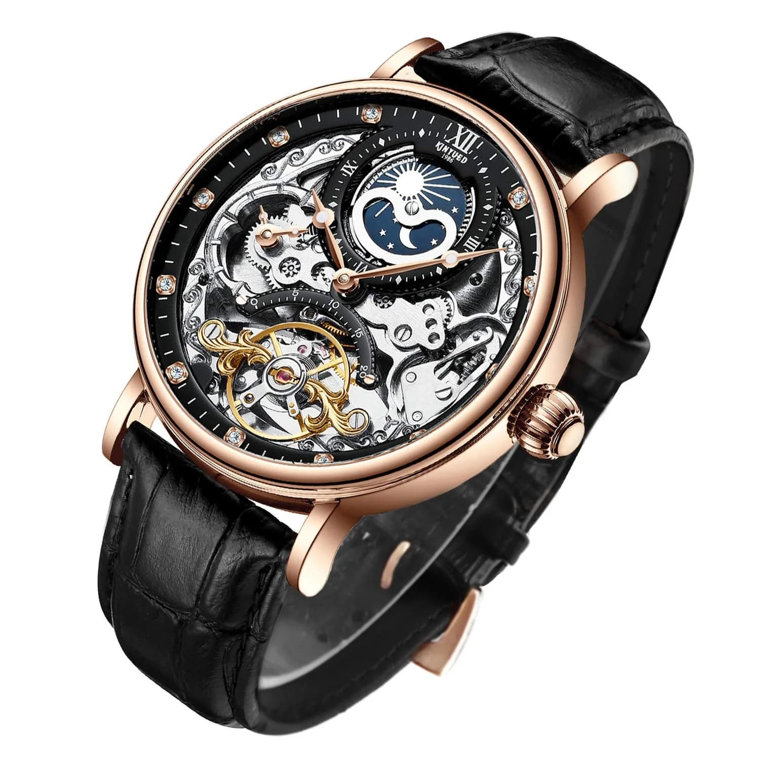 IK COLOURING Men's Luxury Skeleton Automatic Mechanical Wrist Watch Gold 42mm (1.65 in)