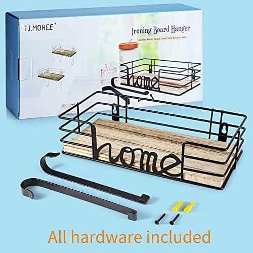 TJ.MOREE Ironing Board Hanger Wall Mount with Wooden Basket & Hooks | Space-Saving Laundry Organizer thumbnail 7