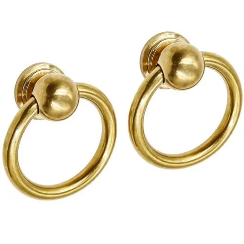 LC LICTOP Brass Drop Ring Pulls, 1.6 Inch Antique, 2Pcs | Vintage Brass Cabinet Handles with Ergonomic Ring thumbnail 1