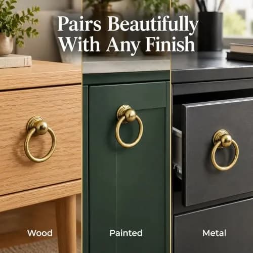 LC LICTOP Brass Drop Ring Pulls, 1.6 Inch Antique, 2Pcs | Vintage Brass Cabinet Handles with Ergonomic Ring thumbnail 6
