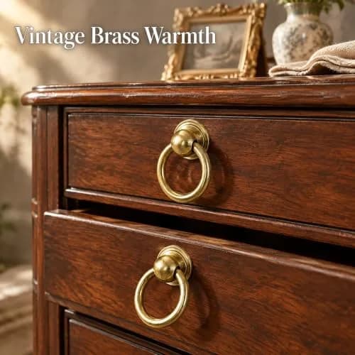 LC LICTOP Brass Drop Ring Pulls, 1.6 Inch Antique, 2Pcs | Vintage Brass Cabinet Handles with Ergonomic Ring thumbnail 3
