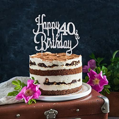 LINGTEER Happy 40th Birthday Silver Sparkly Rhinestone Cake Topper 21.6 cm (8.5") High | Cheers to Forty Years Old Bday Gift Keepsake Party Decoration thumbnail 5
