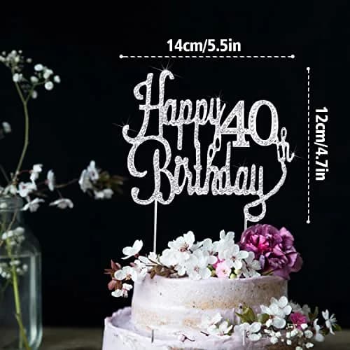 LINGTEER Happy 40th Birthday Silver Sparkly Rhinestone Cake Topper 21.6 cm (8.5") High | Cheers to Forty Years Old Bday Gift Keepsake Party Decoration thumbnail 2