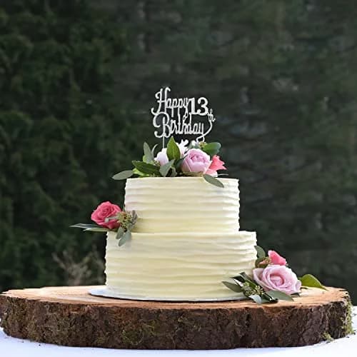 LINGTEER Happy 13th Birthday Silver Sparkly Rhinestone Cake Topper | Cheers to Thirteen Years Old thumbnail 7