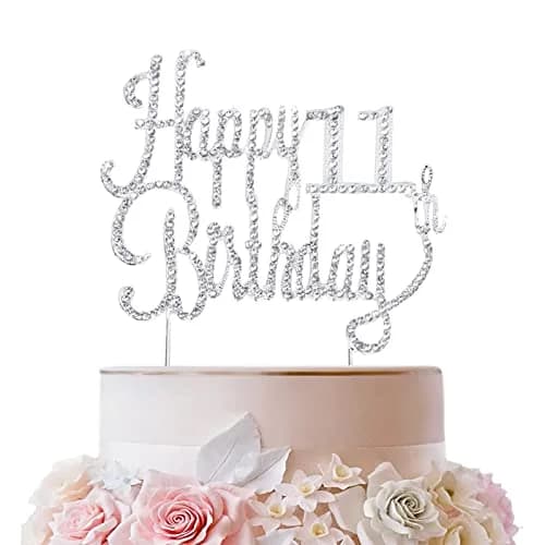 LINGTEER Happy 11th Birthday Silver Sparkly Rhinestone Cake Topper | Cheers to Eleven Years Old thumbnail 1